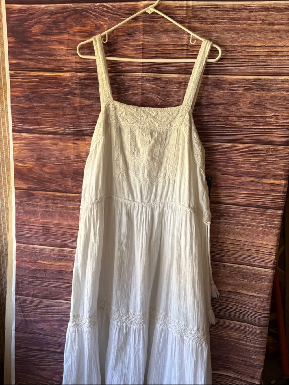 Lucky Brand White Maxi Dress with Lace Bodice